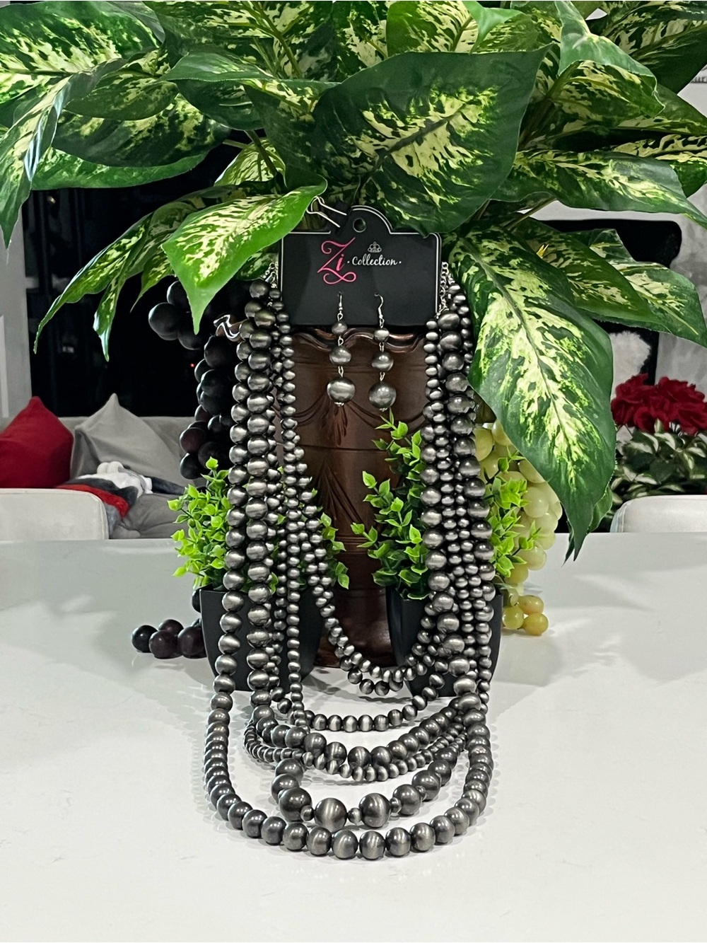 Zi COLLECTION Gunmetal Beaded Multi-Strand Necklace with Earrings - Picture 2 of 6
